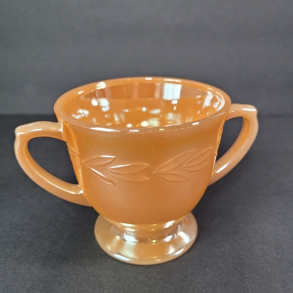 Laurel Leaf Orange VTG FIRE KING PEACH Luster Ware Iridescent Sugar Bowl - Picture 5 of 8